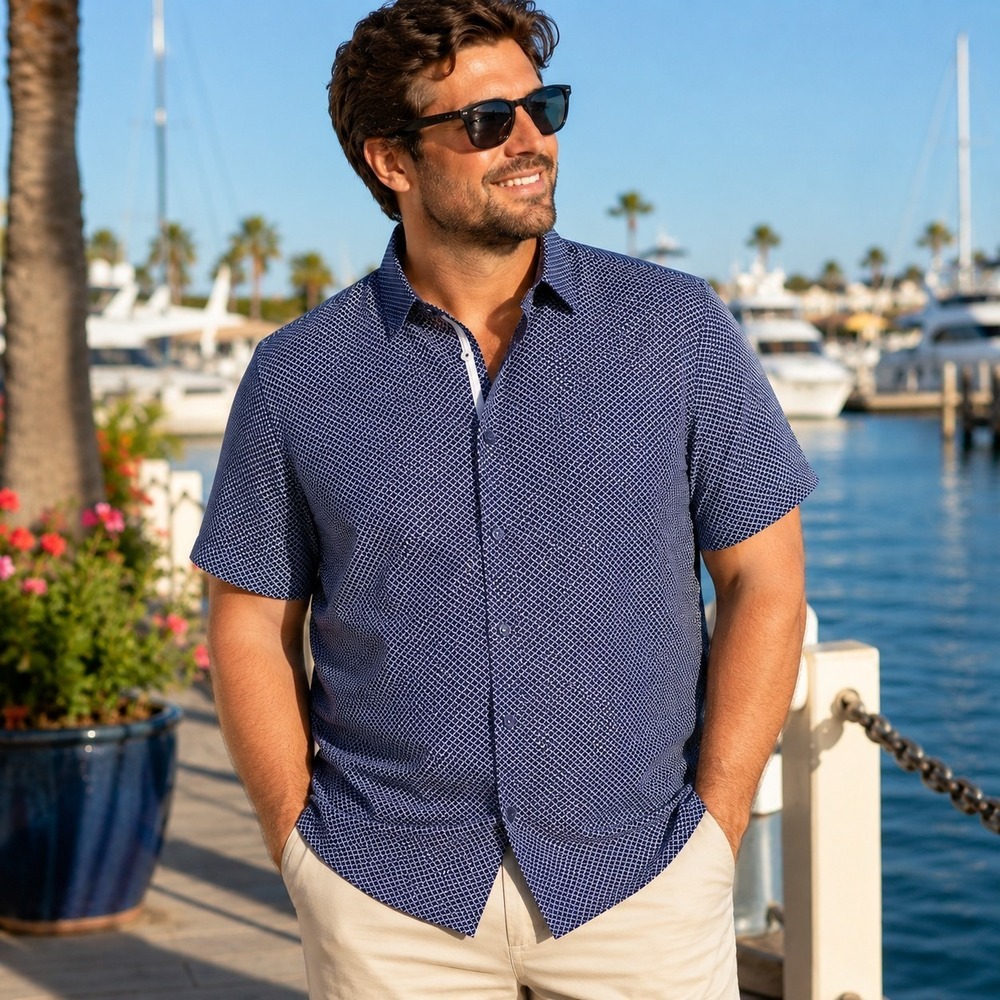 Alex Vando Men's Large Knit Shirt Geometric Coastal Fisherman Resort Preppy Golf